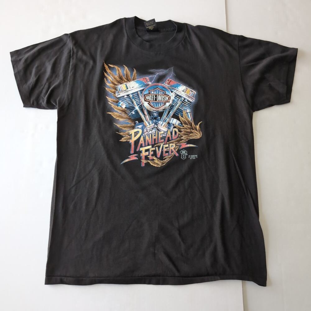 Vintage 1988 Harley Davidson 3D Emblem T Shirt XL 80s Panhead Fever Oklahoma